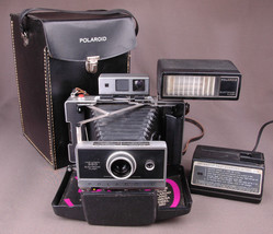 Vtg Polaroid 360 Land Camera-Electronic Flash-Fast Charger 363-Faux Leather Case - £96.02 GBP