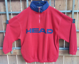 HEAD Fleece Jacket-Red w Blue Patches-Mens-Hood in Collar-M-3/4 Zip-Zip ... - $20.74