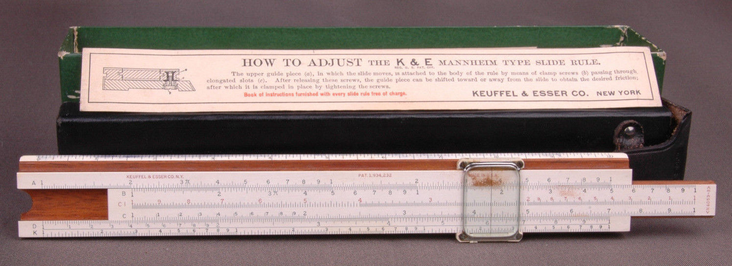 Mannheim Type Slide Rule 4053-Keuffel Esser Co New York-Pat1934232-Leather Case - $112.19