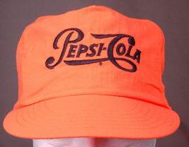 Vintage Pepsi Cola Hat-Neon Orange-Embroidered Logo-Trucker Hipster Funky Bright - £31.23 GBP