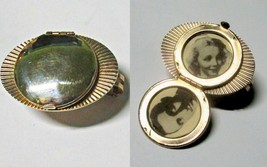 Vintage Double Photo Golden Brass Locket Scarf Clip  1940s or 50s - $9.95