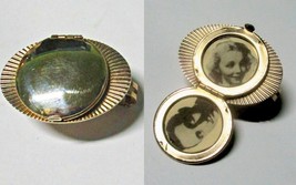 Vintage Double Photo Golden Brass Locket Scarf Clip  1940s or 50s - £7.88 GBP