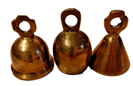 Vintage Solid Brass Patina Temple Bells Lot of 3 Plain Church Choir Bells India - £27.17 GBP