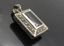 925 Silver - Vintage Black Onyx Mother Of Pearl &amp; Marcasite Pendant - PT7816 - £38.44 GBP