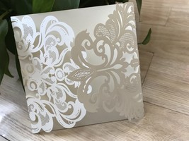 Pearl Cream Vintage Invitation cards,50pcs Laser Cut Wedding Invitation - £47.32 GBP