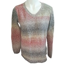 Small Logo by Lori Goldstein Striped Heather Sweater Ombre Pullover V Neck - £19.73 GBP
