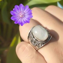 Anniversary Gift For Her Natural Rainbow Moonstone Gemstone Ring Size 925 Silver - £8.08 GBP