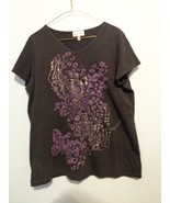 Fashion Bug  women&#39;s L Graphic Butterfly Black Purple t-shirt top shirt ... - $166.58 MXN