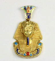 Egyptian Stamped Pendant 18K Yellow Gold King TUT ANKHAMUN Colorful 9 Gr - $1,281.59