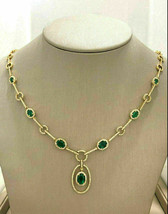 Gold Plated 925 Silver Oval Cut 15Ct Simulated Emerald Necklaces - £213.37 GBP