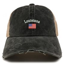 Trendy Apparel Shop Louisiana USA Flag Frayed Bill Trucker Mesh Back Cap - Black - £16.07 GBP
