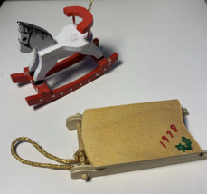 Vintage Handmade Wooden Christmas Ornaments Sled Rocking Horse Dated 1978 - £7.99 GBP