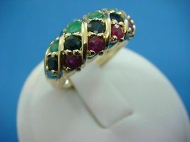 2.50Ct Simulated Rubies,Emeralds Sapphires Ring 14K Yellow Gold Plated Silver - £81.79 GBP