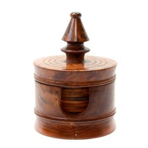 Set of 11 Coasters Turn Walnut? Wood With Box Holder And Lid Handmade Vintage - £23.36 GBP