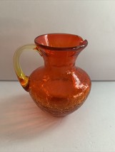 Hand Blown Amberina Pinched Pitcher GLOWS Crackle Glass 3.5&quot; Tall - £20.56 GBP