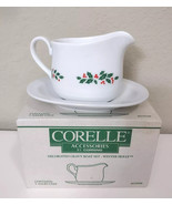 Corelle Winter Holly Gravy Boat Plate Set Christmas corning 6018568 Vint... - £36.52 GBP