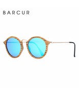 BARCUR Zebra Wood Sunglasses Handmade Round Sunglasses Men Polarized Eye... - £35.37 GBP