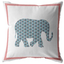 18 Blue Pink Elephant Indoor Outdoor Zippered Throw Pillow - £56.10 GBP