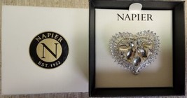 Napier Rhinestone/Crystal Silver Heart Shaped Brooch/Pin Signed.Valentine&#39;s Day - £21.76 GBP