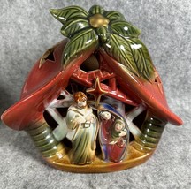Nativity Scene In A Pointsettia Ceramic - £15.62 GBP