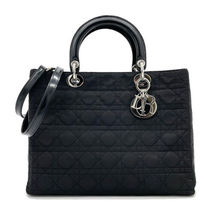 Christian Dior 2 Way Handbag Cannage Lady Dior Nylon Black Silver Hardware - £1,665.33 GBP