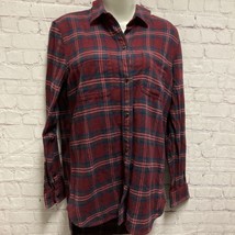 Madewell Womens Button Front Shirt Red Plaid Long Sleeve High Low Pockets XS - £17.69 GBP