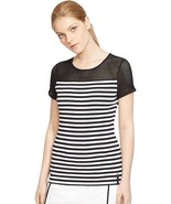 Lauren Ralph Lauren Active Black/White Striped Mesh-Yoke Top New - $265.10 MXN