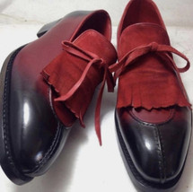New Handmade Men New Burgundy Black Fringes Split Toe Shoe - £129.10 GBP
