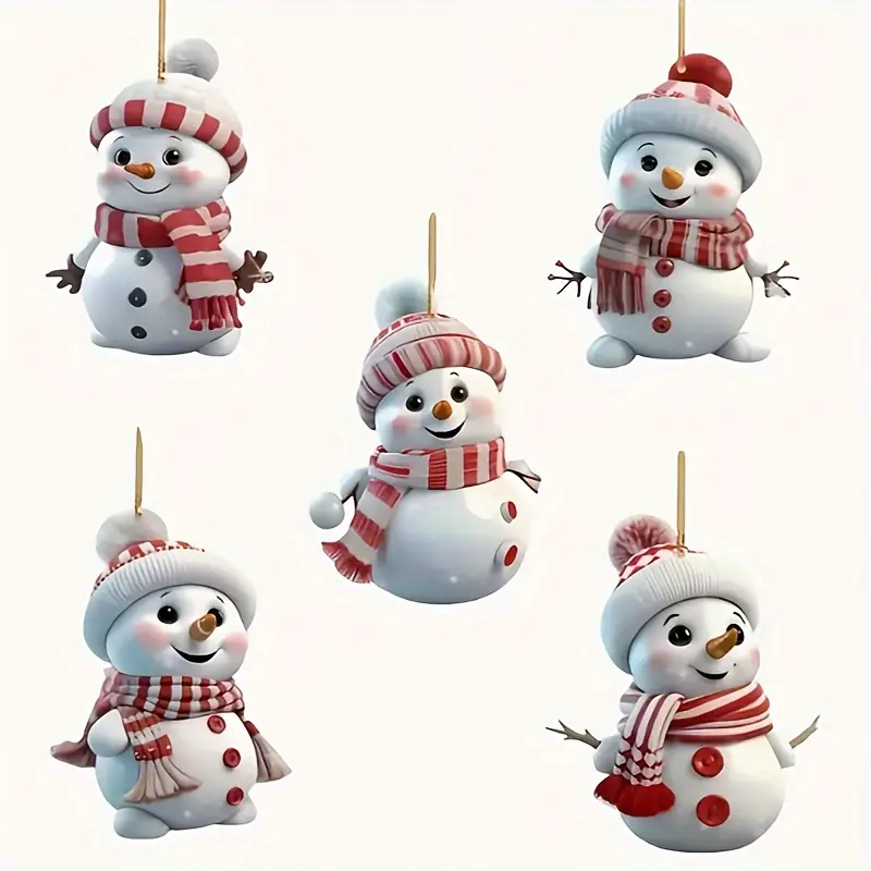 5-piece Acrylic Cartoon Snowman Decorative Art Christmas Pendant Ornament - £8.58 GBP