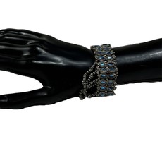 Vintage Light Sapphire Blue Rhinestone Bracelet w/ Safety Chain 9” Eye Catching! - £17.65 GBP