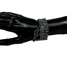 Vintage Light Sapphire Blue Rhinestone Bracelet w/ Safety Chain 9” Eye C... - $22.44