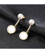 Pearl Dual-Use Stud Earrings S925 Silver Shell Electroplated 18K Real Go... - £26.86 GBP