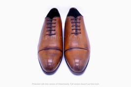 Handmade Men&#39;s Tan Patina Leather Oxfords Formal Custom Made Shoes - £129.88 GBP