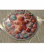 Round Wooden Gingerbread Man Sign Pink &amp; Green 8&quot; - $11.60