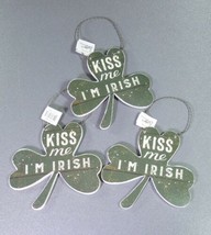 Primitives By Kathy Kiss Me I&#39;m Irish Green Shamrock Ornament Set of 3 - $14.95