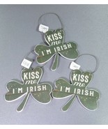 Primitives By Kathy Kiss Me I&#39;m Irish Green Shamrock Ornament Set of 3 - $20.44 CAD