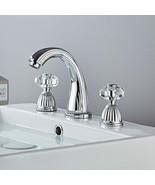 chrome 3 Holes Widespread bathroom Sink Faucet Crystal Handles Mixer tap... - £85.27 GBP