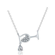 Silver-Plated Cubic Zirconia Wine Cup Pendant Necklace - £11.12 GBP