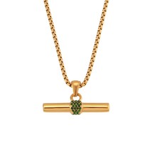 Minimalist Green Clear Zircon T-Bar Pendant Necklaces 18K Gold Plated Waterproof - £13.66 GBP