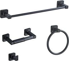 This Set Of Four Matte Black Bathroom Hardware Pieces Includes A Wall-Mounted - £29.83 GBP