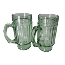 Anchor Hocking Beer Mugs vintage set of 2 line lites green depression glass  - £21.36 GBP
