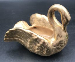Stangl Pottery Granada 22kt Gold &amp; Pink 5034 Hand Painted Swan Planter Pot - £11.10 GBP