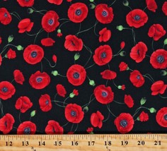 Cotton Flowers Floral Tossed Medium Red Poppies Fabric Print by the Yard D774.98 - £21.23 GBP