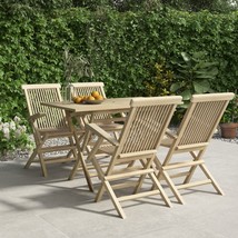 5 Piece Garden Dining Set Grey Solid Wood Teak - £258.27 GBP