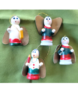 4 Wooden Angels Hanging Christmas Tree Ornaments Hand Painted Vintage Da... - $8.90