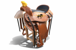 Western Leather Saddle Hand Carved Horse Riding Saddle Brown Premium Qua... - $268.47+
