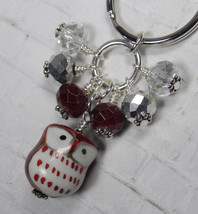 Brown Owl Cluster Keychain Ceramic Crystal Beaded Handmade Split Key Rin... - £11.46 GBP