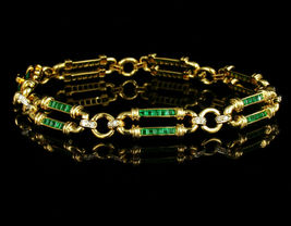 4.10Ct Princess Cut Emerald &amp; Diamond Vintage Link Bracelet 14k Yellow Gold Over - £136.16 GBP