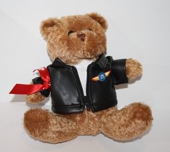 M&amp;Ms Teddy Bear 7&quot; Sit Plush Faux Leather Jacket Galerie Stuffed Animal Soft Toy - £10.10 GBP