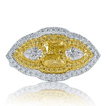 GIA Certified 1.78 TCW Cushion Fancy Intense Yellow Diamond Ring 18k White Gold - £4,626.89 GBP